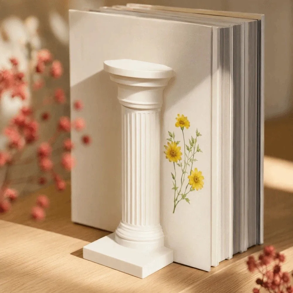 1 Pair L-Shape Roman Column Book End Stable Artistic Architecture Style Bookend Black White 3D Printing Book Holder