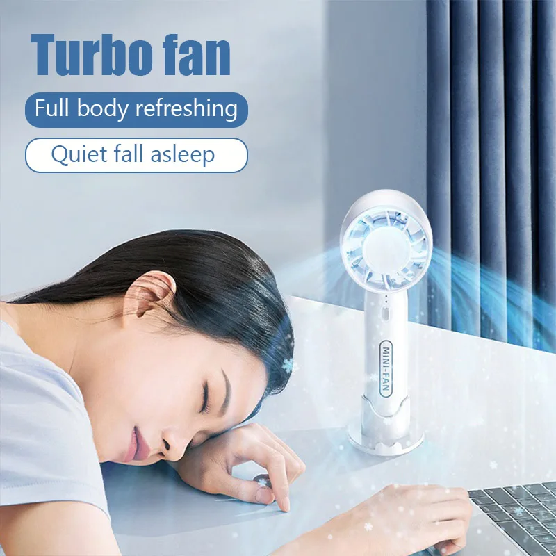 Mini Handheld Fan USB Charging Portable High Wind Speed Bladeless Turbine Handheld Fan Cooling Fan Cool Ambient Light