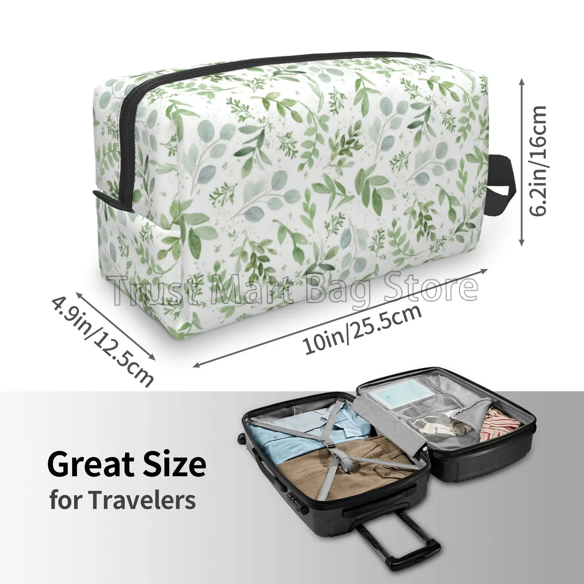 Sage Storage Bag for Women Green Leaf Portable Waterproof Large Capacity Makeup Bags Travel Cosmetic Bag Toiletry Pouch