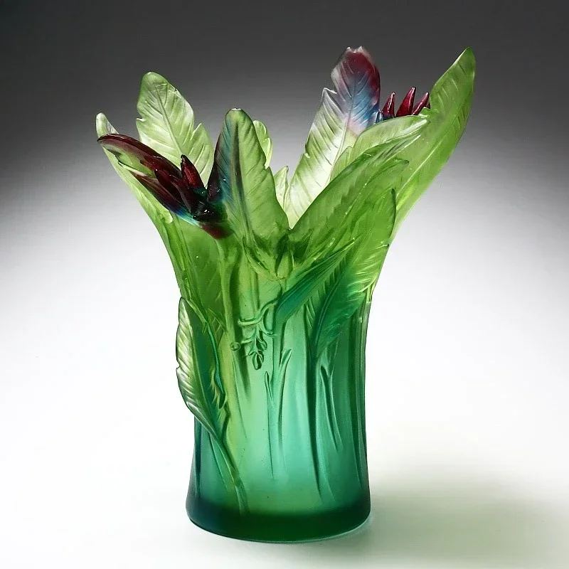 y9.3-bird of paradise vase crystal handicraft ornament living room flower arrangement decoration handmade creativity (a pair)
