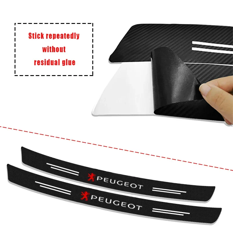 Carbon Fiber Car Trunk Rear Bumper Sticker Guard Plate Protector for Peugeot 407 208 207 607 3008 308 206 508 Wheel Center Caps view 5