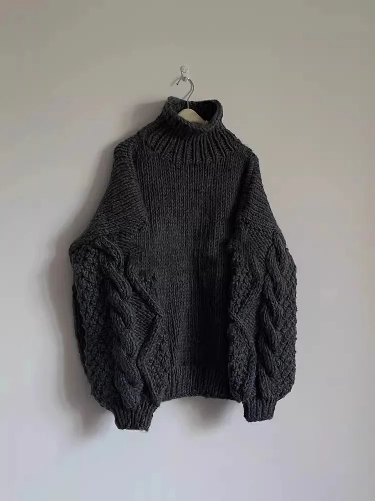 

Взрывной свободный высокий воротник для похудения, ленивый ретро Bla Thi, вязаная шерстяная женская верхняя одежда больших размеров