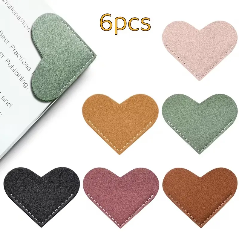 6pcs Heart Shape PU Bookmarks for Kids Perfect Pages Marker Book Separator Teacher Gift Child Book Corner Protectors