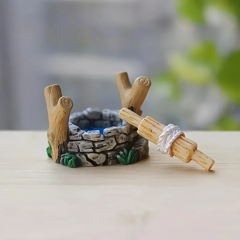 Handmade Resin Mini Well Statue, Miniature Wonderland Figurine, Micro Landscape Ornament for Fairy Garden Decoration Collection