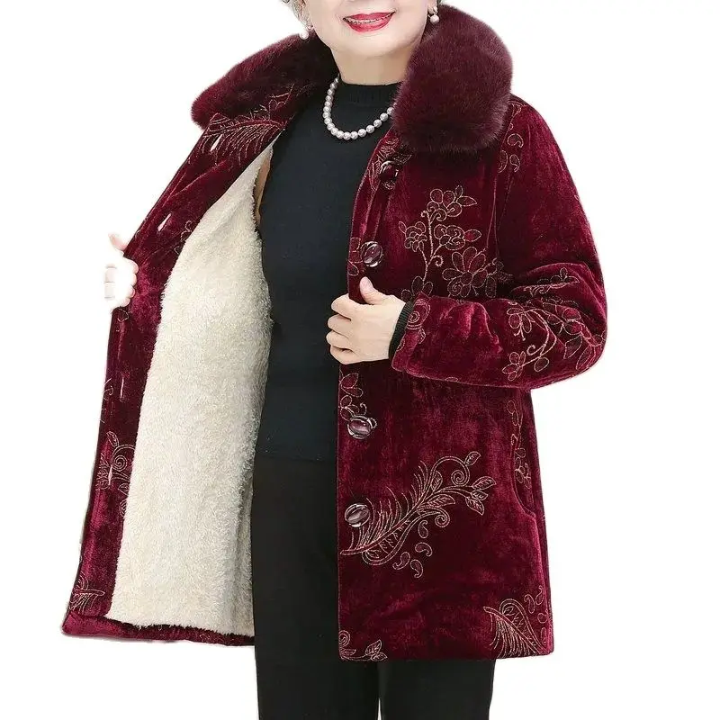 

Old People's Winter Clothes Women Grandma Cotton-Padded Jacket Add Velvet Thicken Kuotaitai High-End Fur Collar Keep Warm Coat