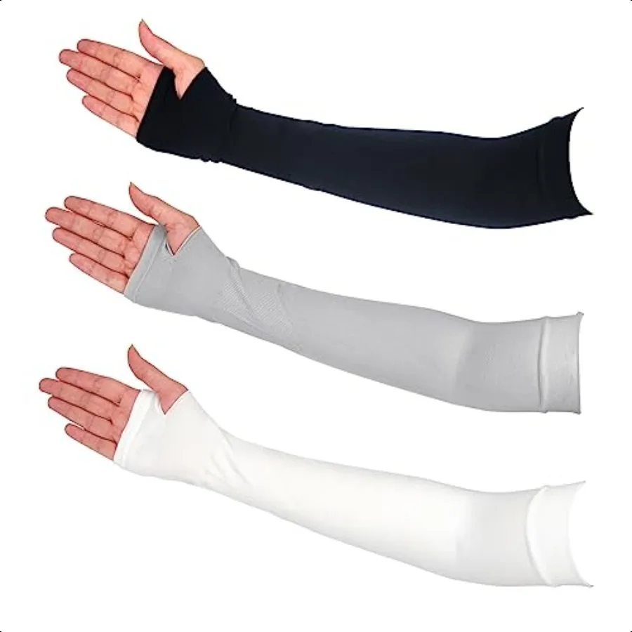3 Pairs Comfy Arm Sleeves with Thumb Hole Protection Cooling Arm Sleeves 3 Colors Comprion Long Women Men Summer Sun Arm Cover