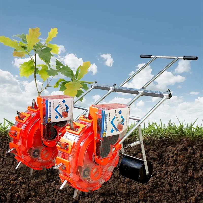 بذارة دفع يدويا صف مزدوج الذرة الفول السوداني أرز فول الصويا بذور اللفت متعددة الوظائف بذارة زراعية صغيرة الآلات الزراعية