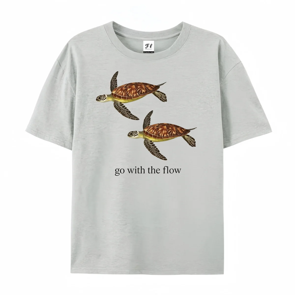 Go With The Flow Sea Turtle T-Shirt Vintage Ocean Animal Graphic Tee Cute Sea Creature Nature Lover Unisex Casual Short Tops