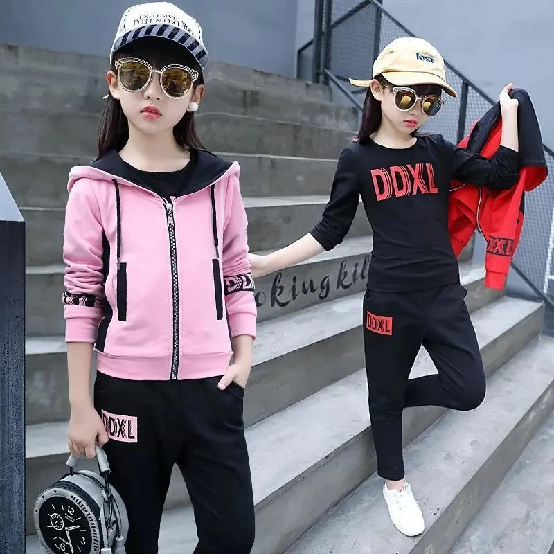 

Girl Fashion Outfit 3Pcs Set Spring Autumn Toddler Girls Hooded Sweatshirt+T-shirt+Pants Student Tracksuit Boutique Girl Clothes