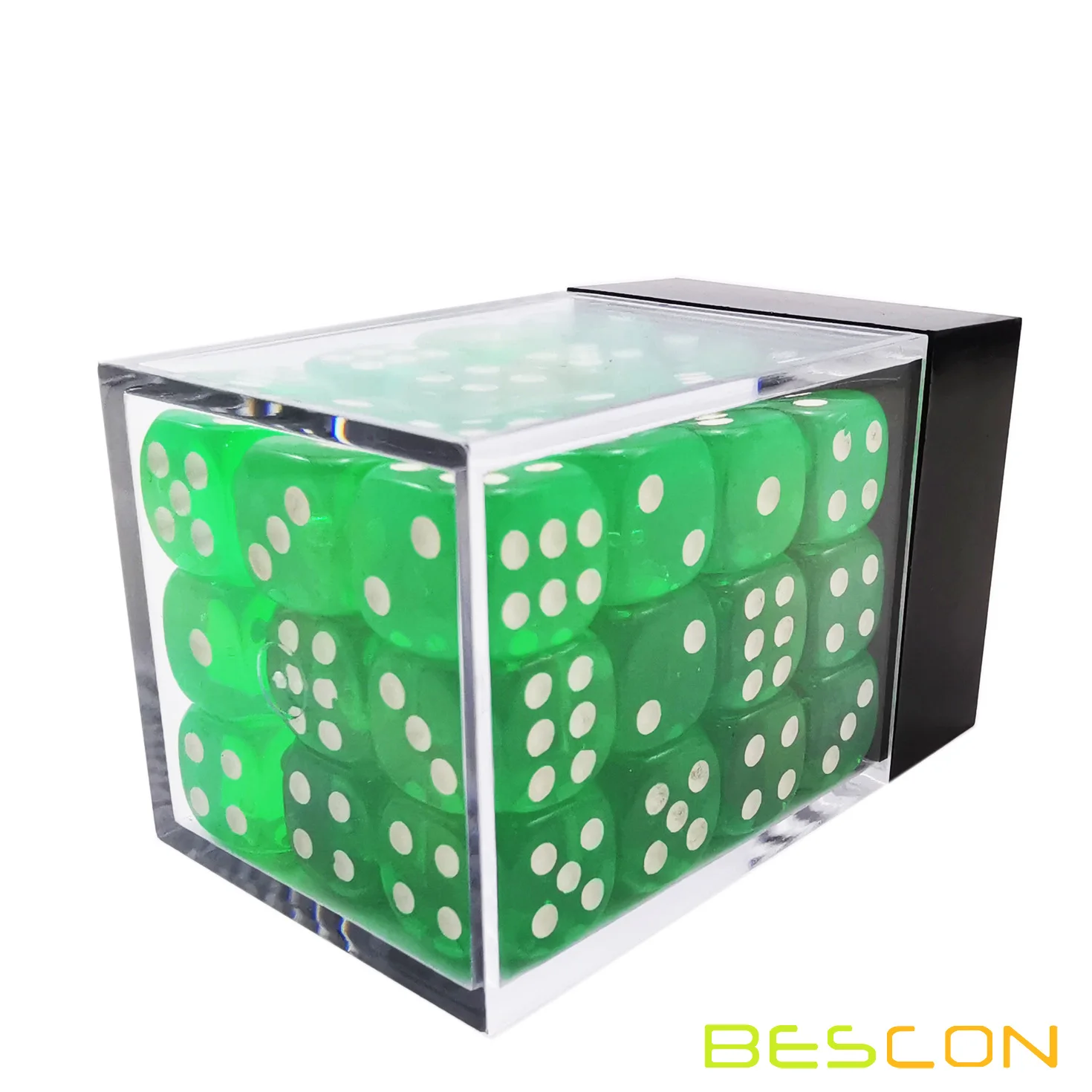 Bescon 12mm 6 Sided Dice 36 in Brick Box, 12mm Six Sided Die (36) Block of Dice, Translucent Green with White Pips