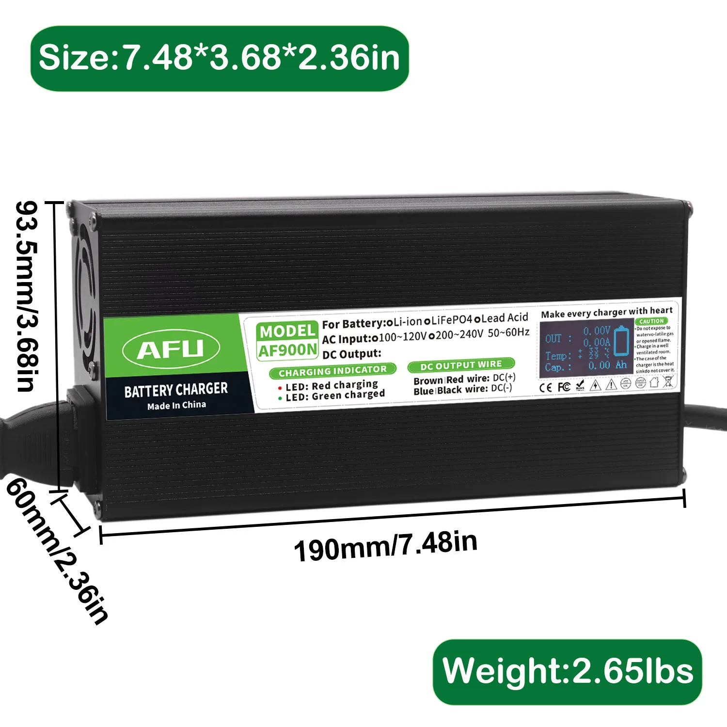 60V 12A 鉛酸バッテリー充電器ディスプレイ付き米ドル 69V 鉛酸 AGM ゲル VRLA OPZV バッテリー急速充電器
