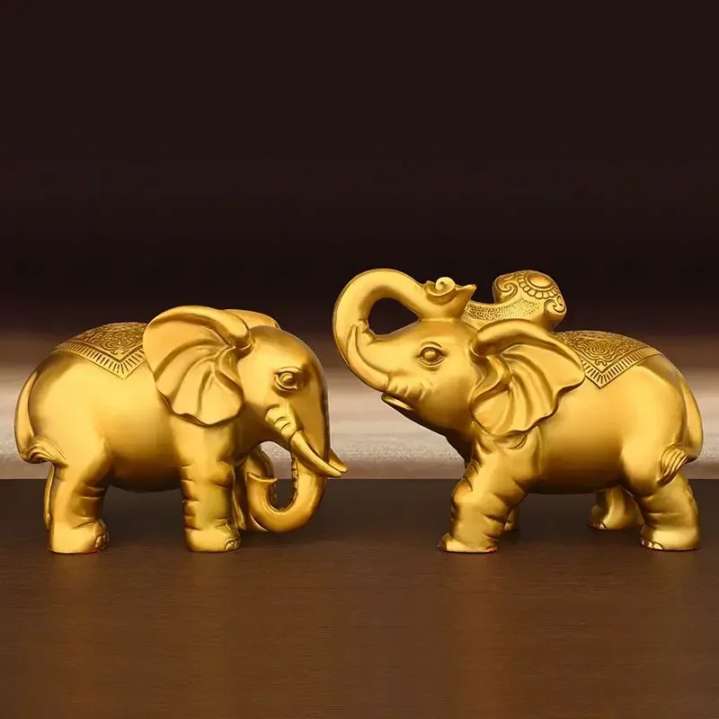 MOYU 1pairs Pure Copper Elephant Ornaments Auspicious Wine Cabinet Living Room Decor Home Store Sculptures Gift