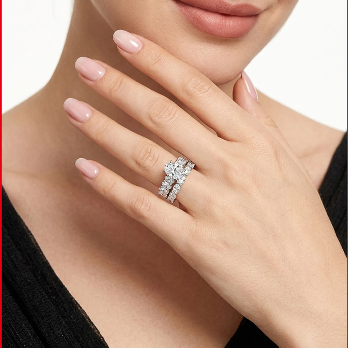 Two Piece Ring Set For Women Round Cut CZ 925 Sterling Silver Ring Elegant Full Paved Simulated Diamond Statement Finger Ring Band Wedding Jewelry Gift For Woman Wife Girls Engagement Wedding Anniversary Band 18K Gold Plated Stackable Bridal Promise Rings
