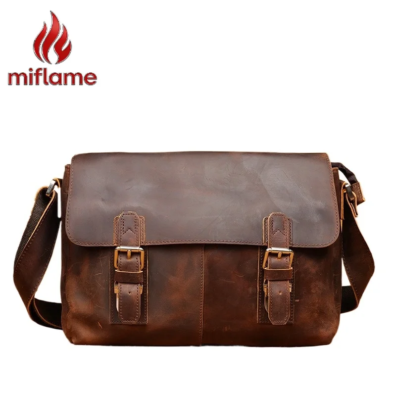 

Мужская сумка-мессенджер через плечо из натуральной кожи Crazy Horse, большая вместимость, с клапаном, подходит для формата А4, винтажный стиль, для поездок на работу