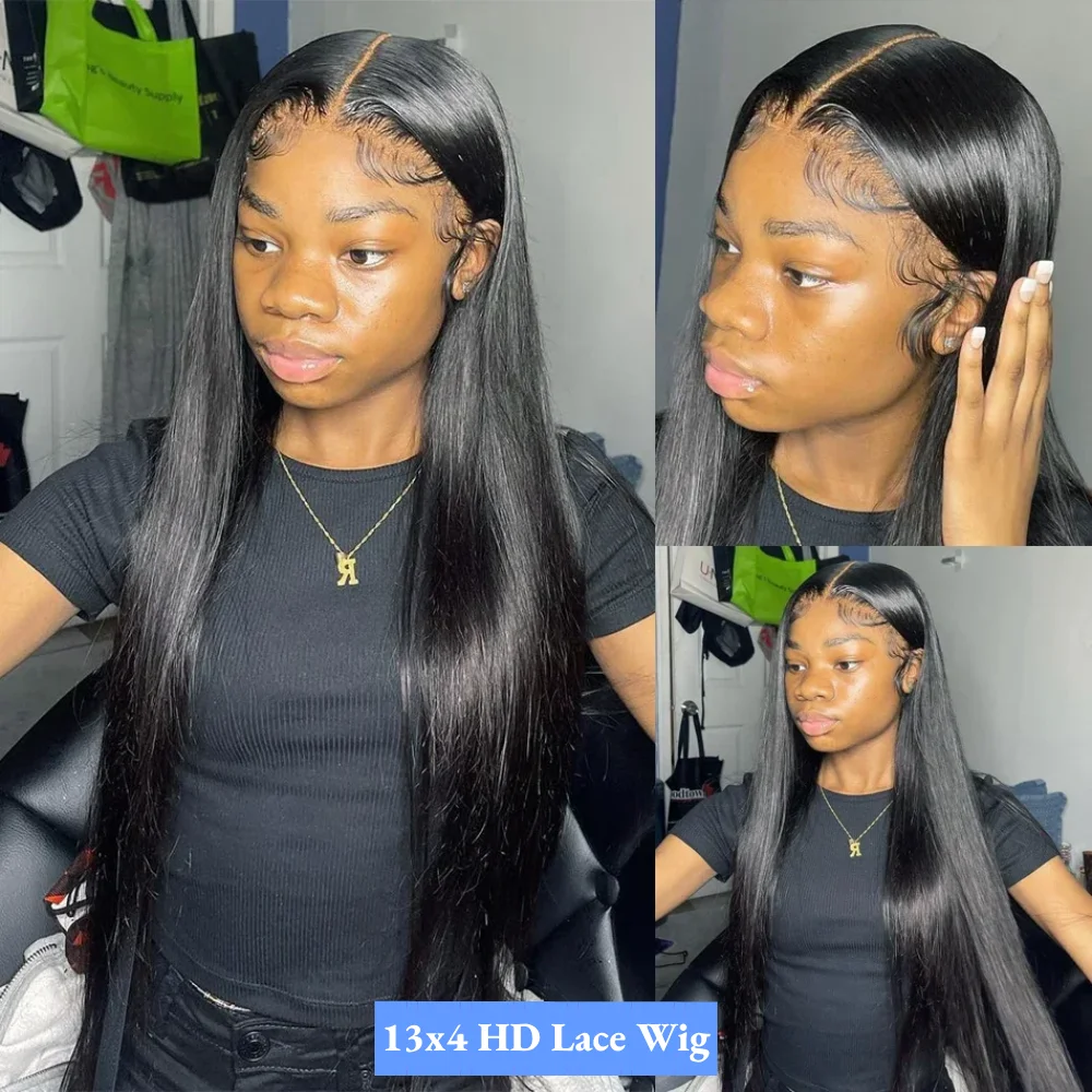 Natural Straight 36 Inch Hair 5x5 13x6 Transparent HD Lace Wig Frontal Brazilian Pre Plucked Human Black Hair For Women Wigs