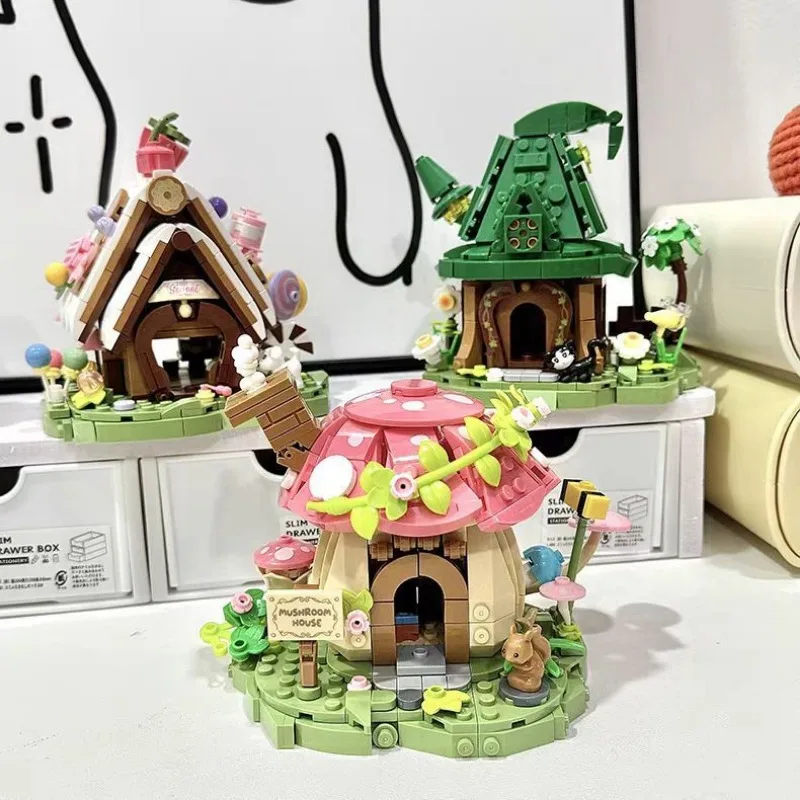 New Candy Cottage Assembled Building Blocks Street Model Children DIY Educational Toys for Children's Holiday Gift Ornaments