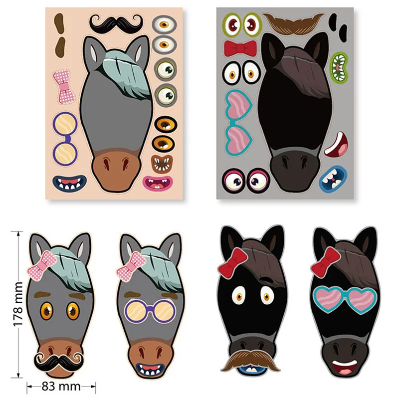 DIY Make A Horse Face Sticker Sheets Puzzle Games Fun Craft Activity For Children Boys Girls Kids Stickers Party Favor Gifts