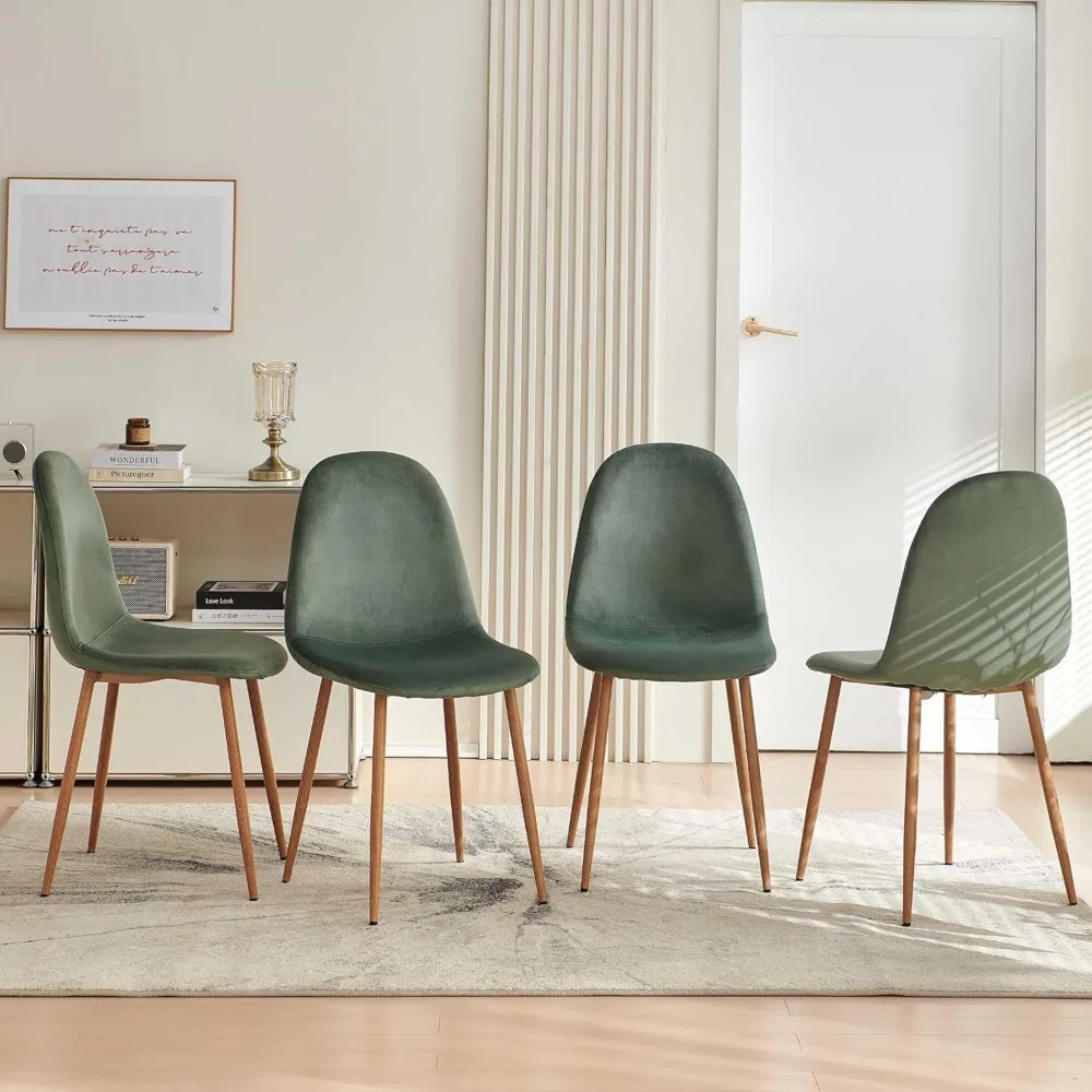 Ensemble de 4 chaises de salle à manger en velours vert, avec pieds en métal, pour cuisine, salon, chambre à coucher, restaurant