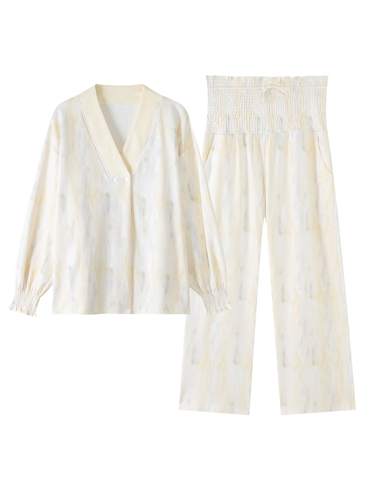 fenteng-maternity-nightgown-pure-cotton-spring-autumn-style-nursing-home-clothes-women's-sleepwear-v-neck-long-sleeve-loose-fit
