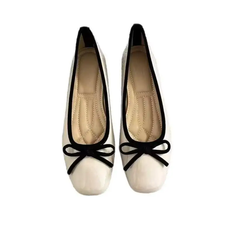 Women Ballet Flats Square Toe Bowknot Slip on Patent-Look Glossy Shoes Ladies Casual Office Everyday Walking Dress Footwear - view 3