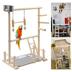 Pet Parrot Playstands with Cup Toys Tray Bird Swing Climbing Hanging Ladder Bridge Wood Cockatiel Playground Bird Perches