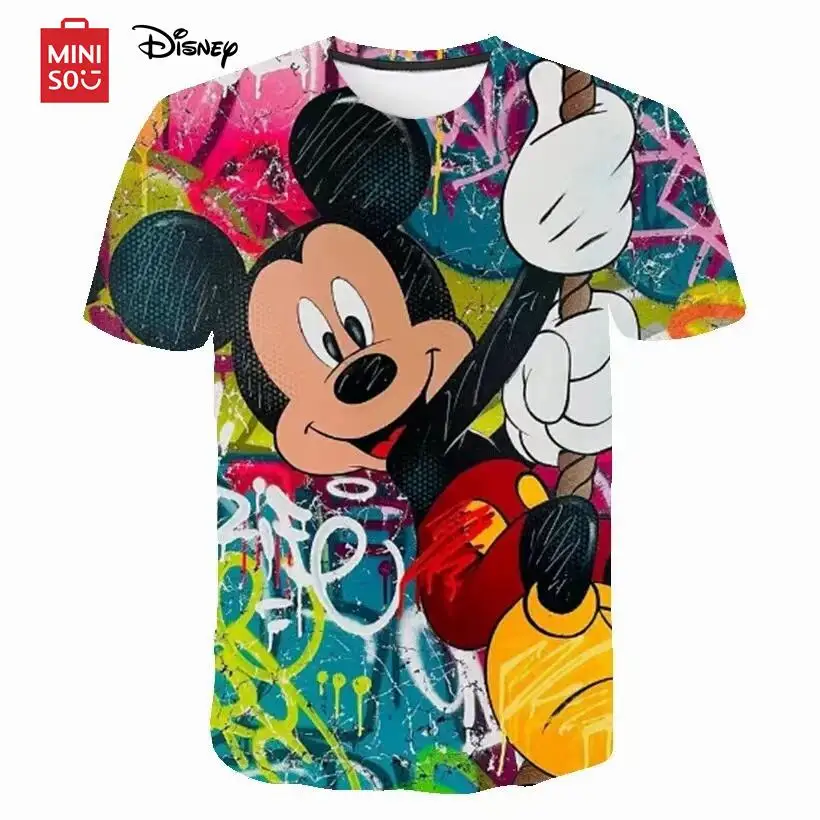 Miniso Disney Cartoon Mickey Mouse T-Shirt Kinder T-Shirt Jungen 3D-Druck Sommer Mickey atmungsaktives Shirt 1-14 Jahre altes T-Shirt