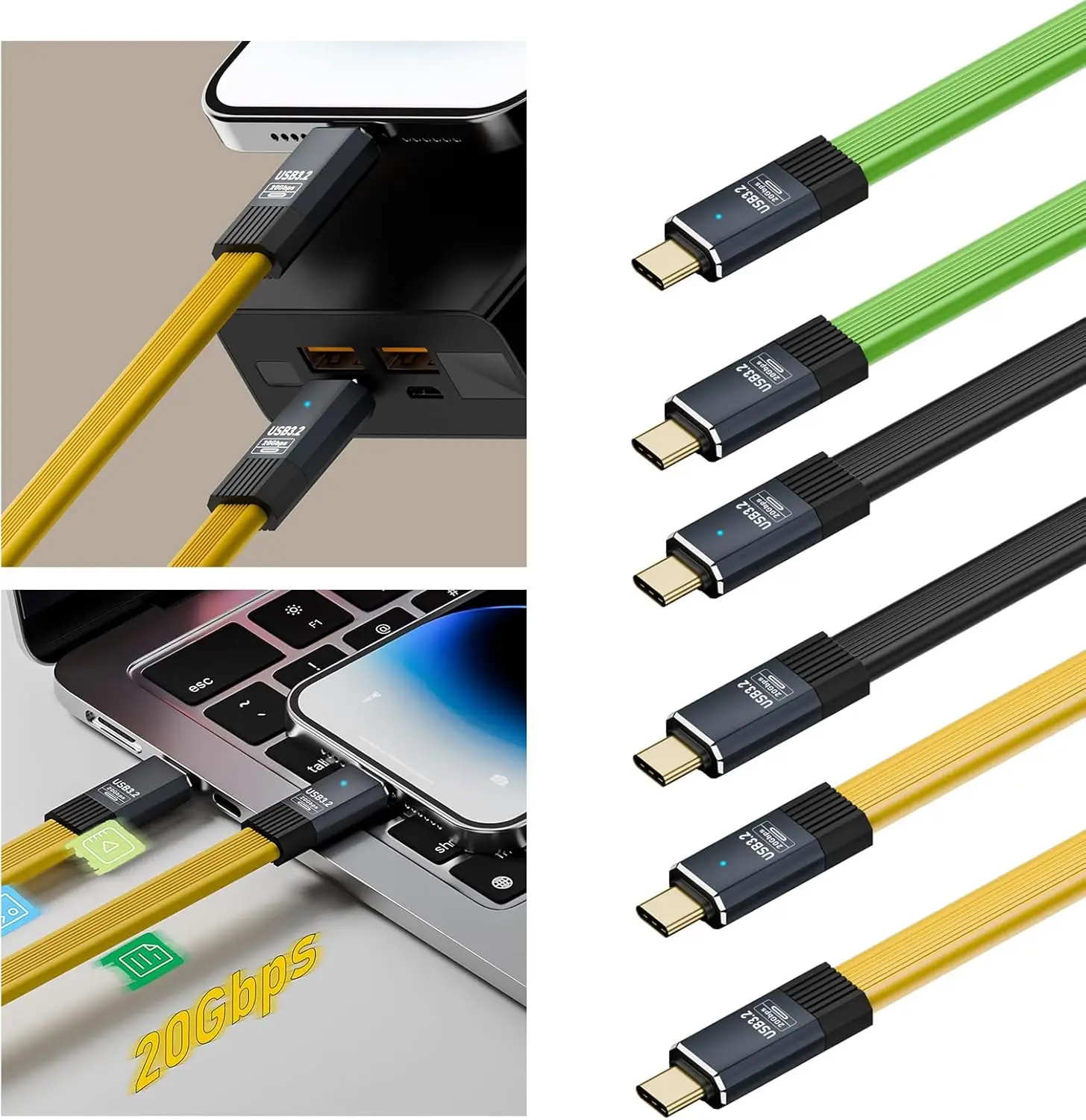 

8K60Hz USB 3.2 C to C Cable 100W PD Charging Fast Speed 20Gbps Data Transfer Flexible Soft Cord for Laptops Phones PowerBank
