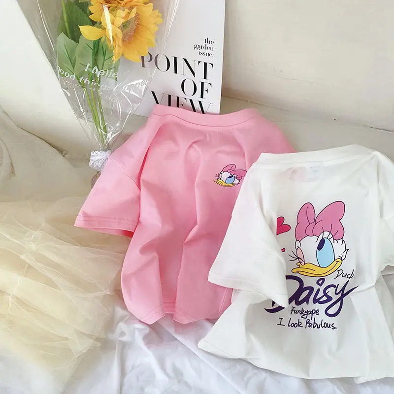 

Disney Children's Clothes Summer Girls Short Sleeve T-Shirts Figures Cartoon Mickey Mouse Daisy Print Top Girls Clothes Gifts