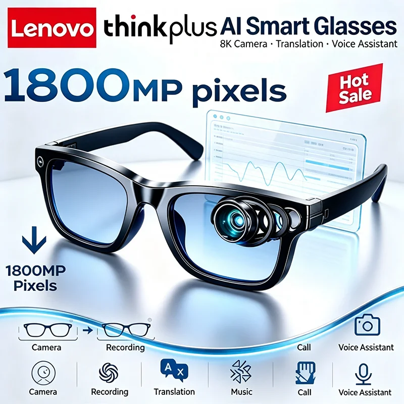 Lenovo 8K Photo Capture 2600MP AI Smart Translator Glasses Bluetooth Call Video Recording Music Play Travel Latest Eyewear 2026