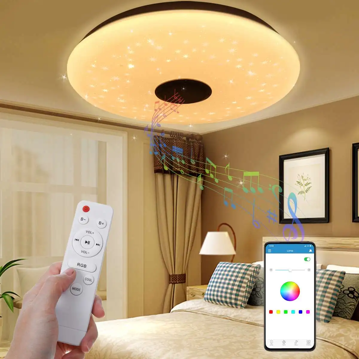 Modern Ceiling Lamps APP Bluetooth Music Light 60W RGB Dimming Home Lighting Smart Ceiling Lights With Remote Control AC220V