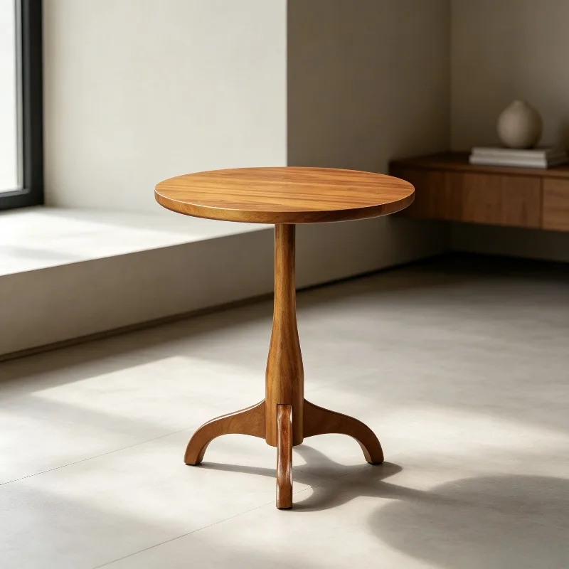 American Solid Wood Side Table, Vintage Round Accent Coffee Table, Small Sofa End Stand, Compact Occasional Telephone Desk view 4