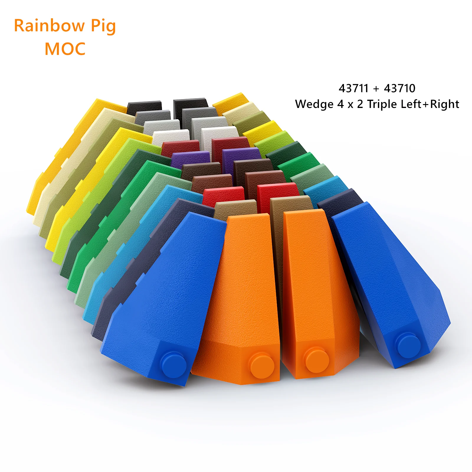 Rainbow Pig MOC Particles 43710 43711 Wedge 4 x 2 Triple Left and Right Building Blocks Parts DIY Compatible Assembles Tech Toy