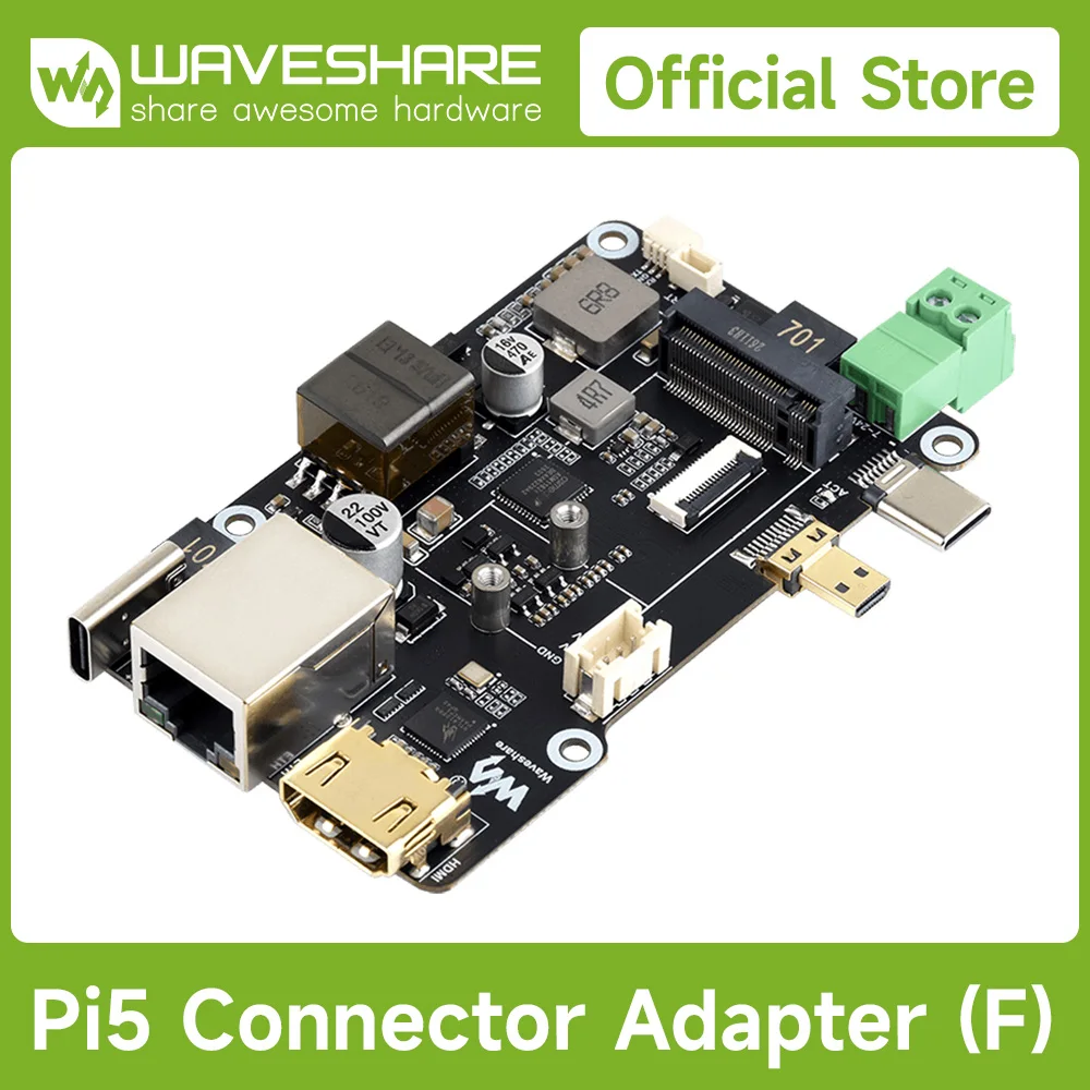 Waveshare PCIe To M.2 Multifunctional Adapter, 4K Output, Original RTL8125 2.5GbE Ethernet Controller, Supports Raspberry Pi OS