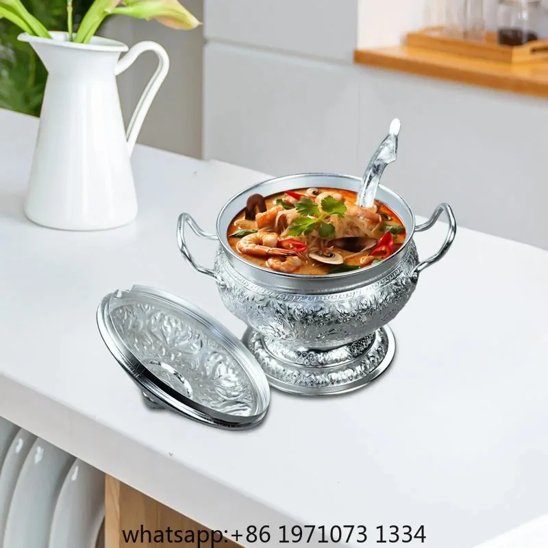 Serving Pot Nonstick Retro Easy to Clean Thai Soup Server Soup Serving Bowl for Parties Household Family Kitchen (22cm)