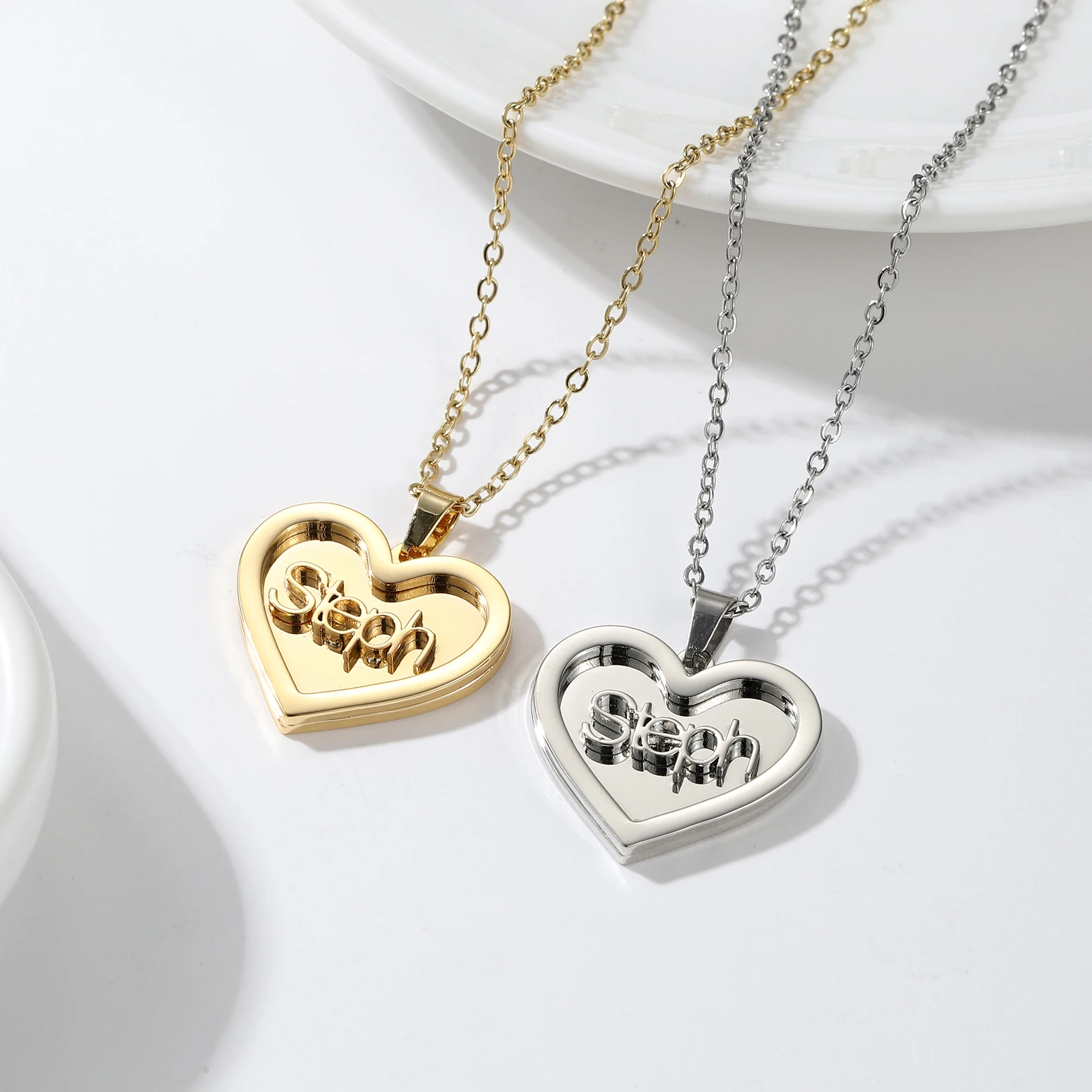 Heart Customized Double Layer Name Necklaces Welded Stainless steel Name Pendant Customized High-end Jewelry Gift for Girlfriend