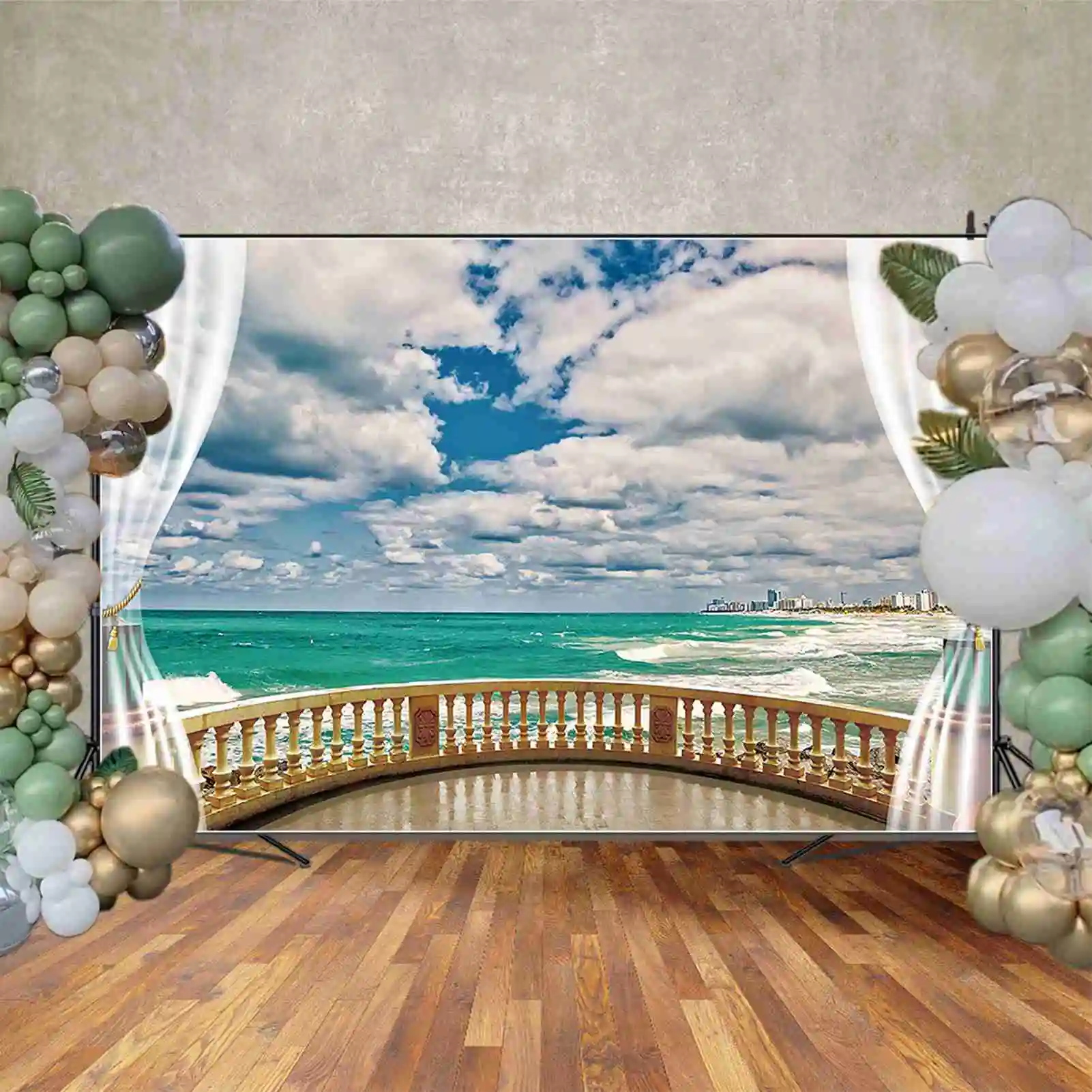 Mon.qg ฉากหลังอาคารชายหาดในฤดูร้อนฉากหลังวันหยุดของผู้ชายพื้นหลังทะเลสีฟ้าของตกแต่งปาร์ตี้ที่กำหนดเองอุปกรณ์ถ่ายภาพโซน