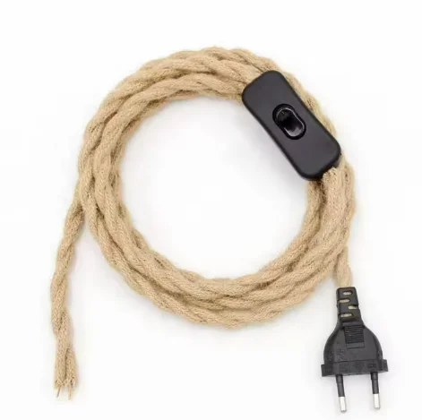 EU Plug Netsnoer Vintage Hennep Koord 2Meter 3Meter Convered Met AAN/UIT Schakelaar Voor Retro hanglamp Ontwerp Verlichting Decor