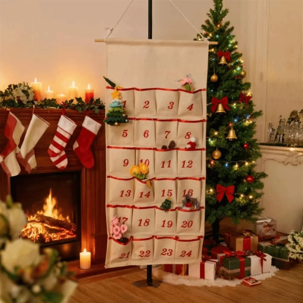 With 24 Pockets Christmas Wall Hanging Storage Pouch Numbered Space-saving Christmas Countdown Calendar Good Load-bearing DIY