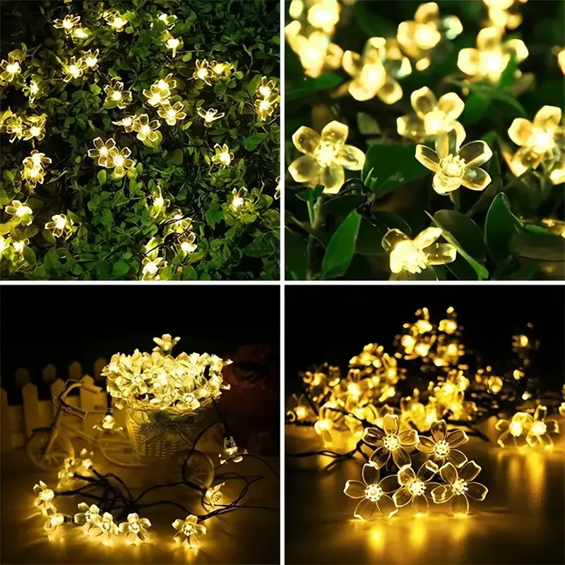 2025 พลังงานแสงอาทิตย์ไฟ String ดอกไม้ 200LEDS กันน้ําพลังงานแสงอาทิตย์ไฟ Fairy 8 โหมดไฟตกแต่งสําหรับรั้วลานงานแต่งงาน