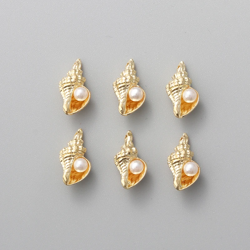 10pcs Gold Pretty Charms Pearl Shell Conch Pendants For Making Earring Necklace Key Chains Handmade DIY Jewelry Findings