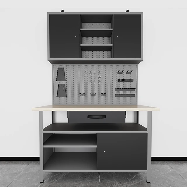 JZD Heavy Duty Modular Garage Storage System Professional Steel Workshop Workbench Cabinet Set With Pegboard Tool Organizer