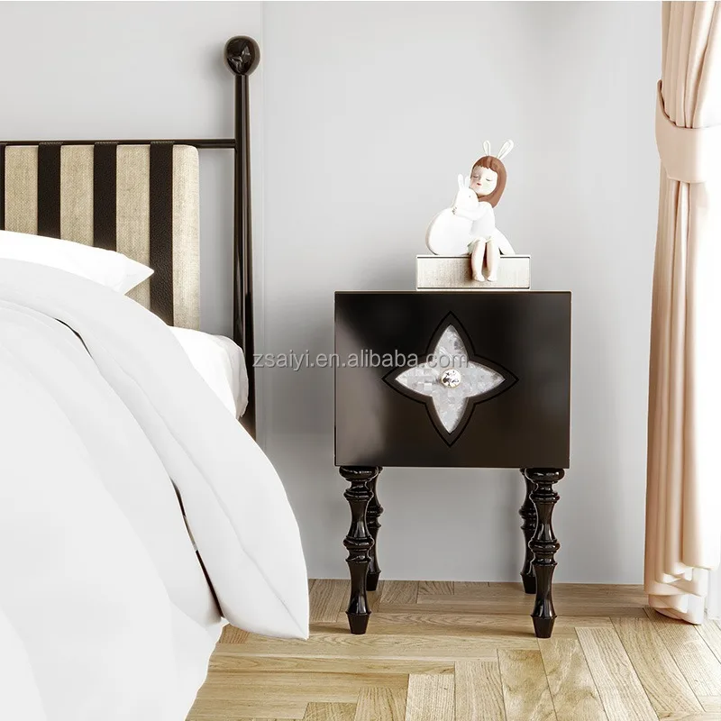 Bedroom Furniture French Four-leaf Clover Bedside Table Solid Wood Rustic Small Nightstand