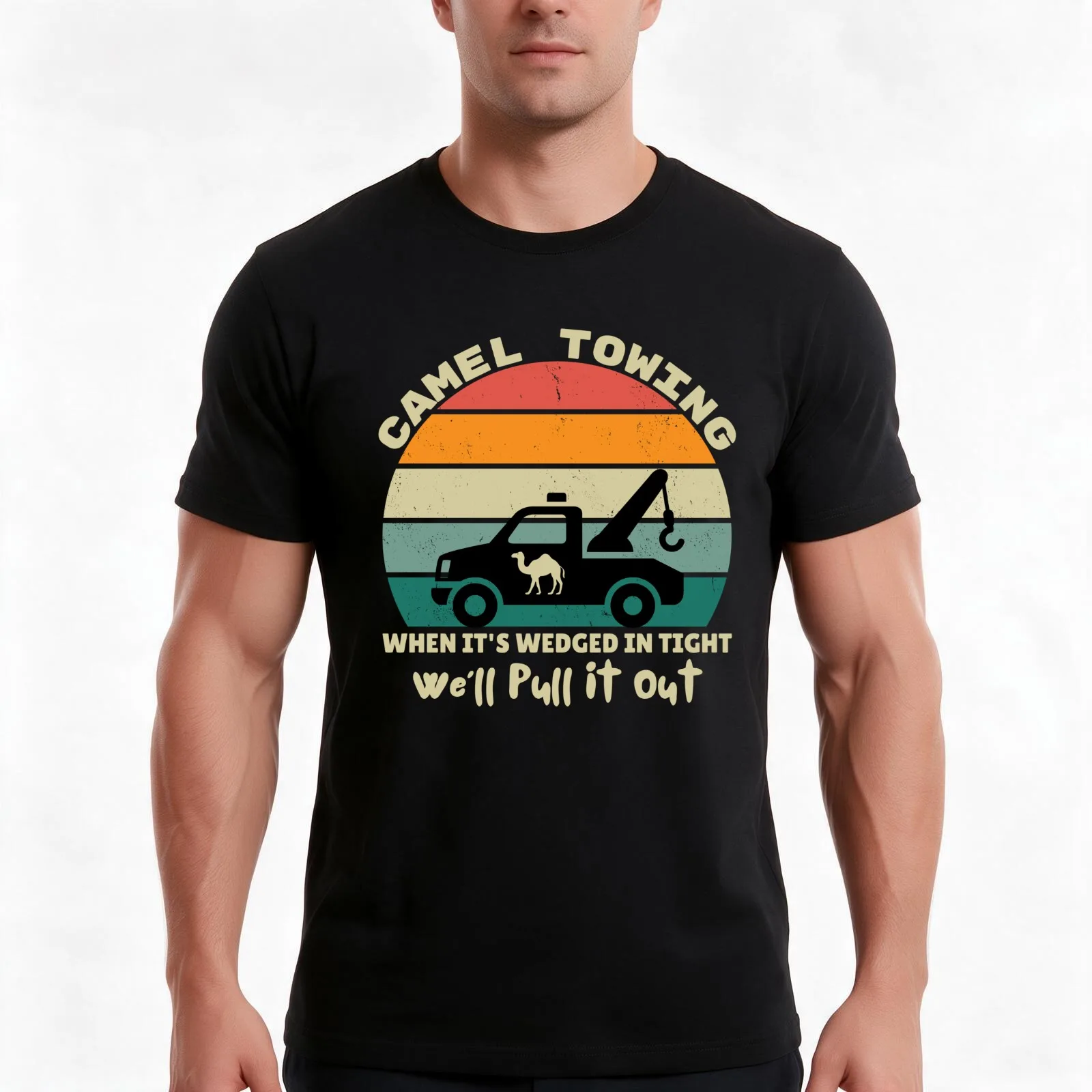 Camel Towing Retro Adult Humor Saying Funny Halloween T-Shirt, Summer Casual Cotton Tee, Oversized Streetwear Tops, 100% Cotton