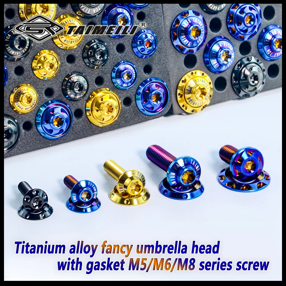 TAIMEILI GR5 TC4 Fancy Umbrella Head Titanium Screws With Gasket 1PCS, M6X10-50mm M8×15-45mm Universal Motorcycle