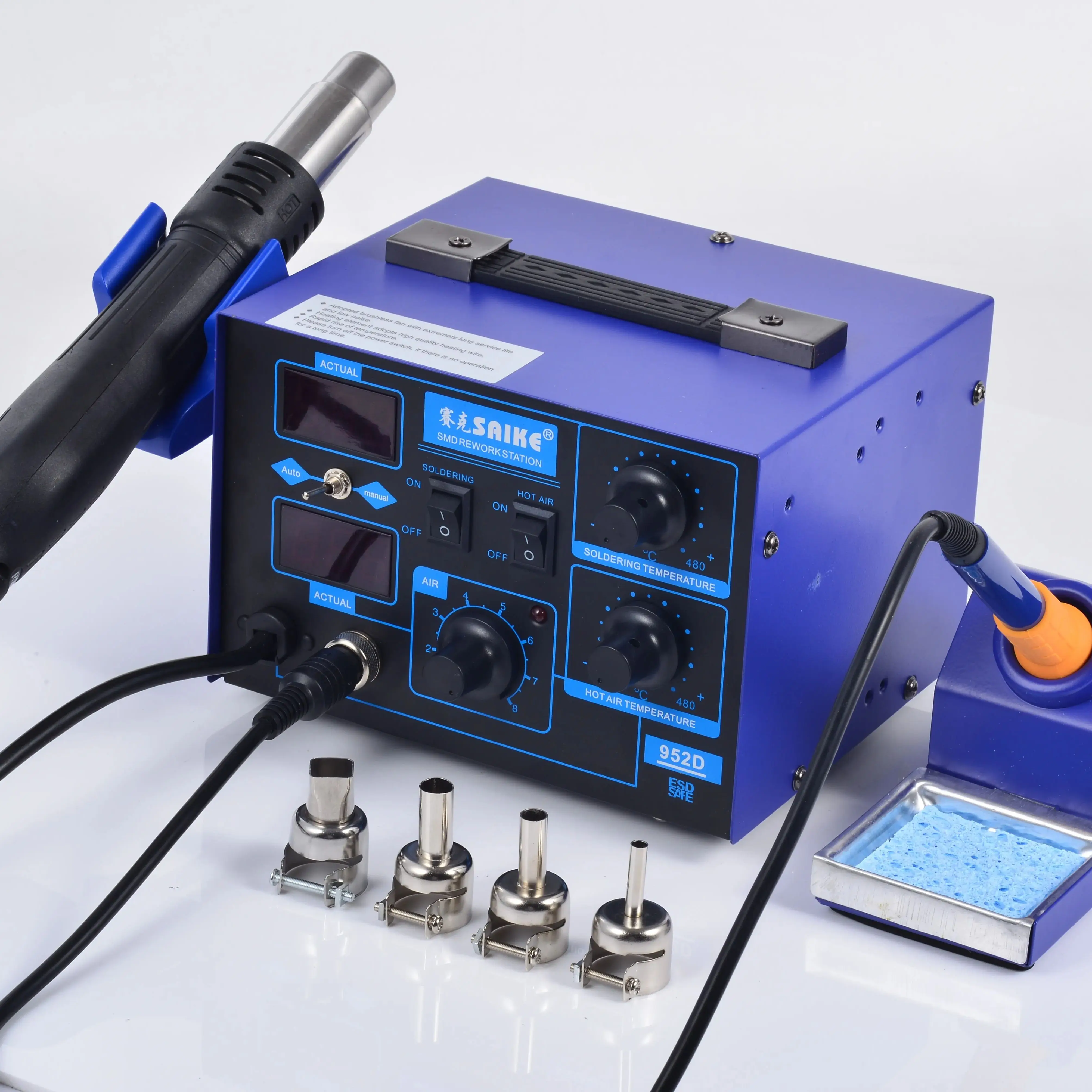 

760W 2 in 1 soldering station Soldering Iron with desoldering gun Saike 952D for chip repair