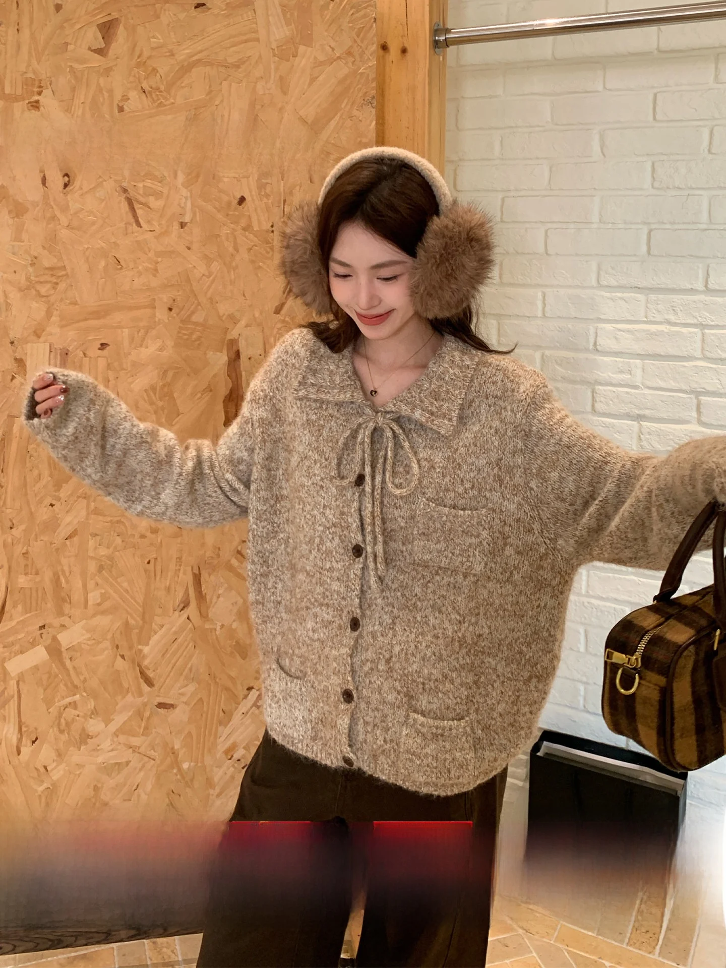 

Женский вязаный кардиган-пальто Morning Bloom в корейском стиле, с отложным воротником, осенне-зимний, свободного кроя