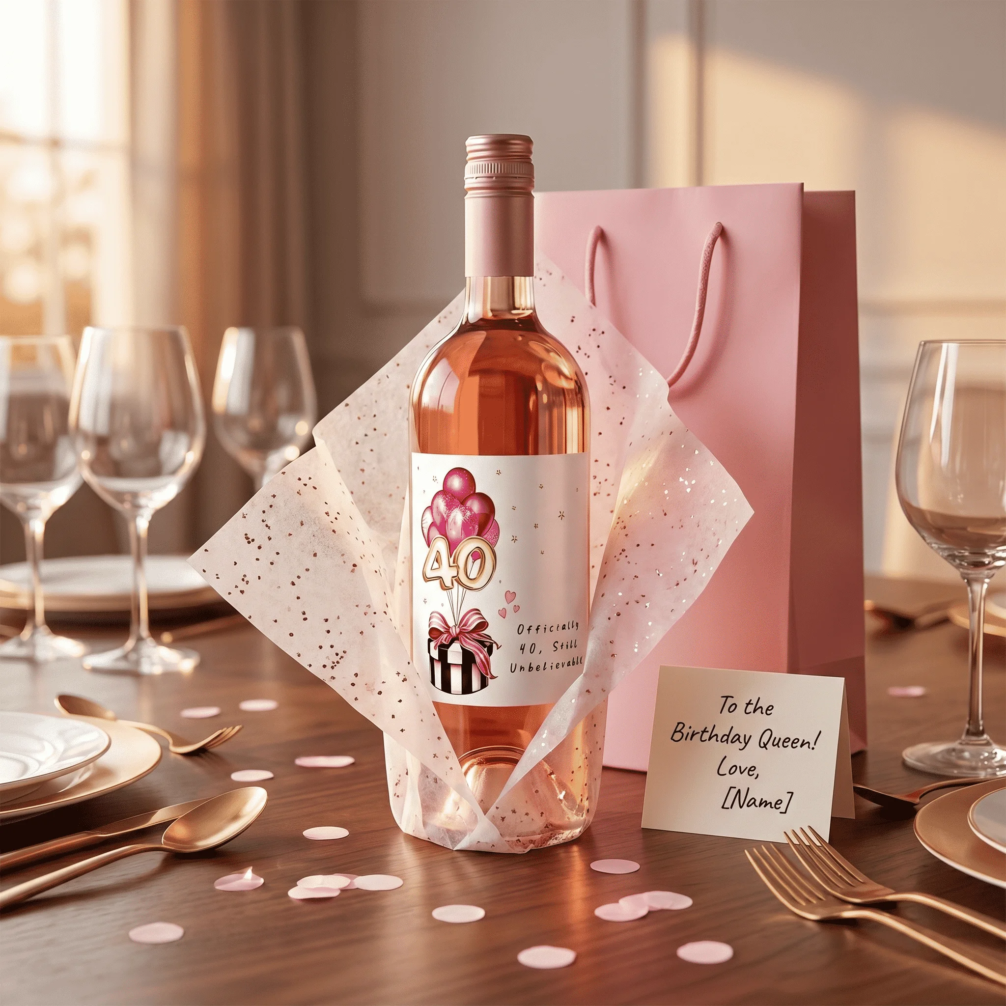 Happy 30th/40/50/60th Birthday Champagne Bottle Stickers for Her,Pink Balloon Box Perfect Gifts for Mother/Wife/Sister/Friend - view 5