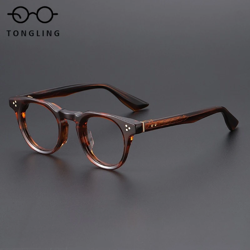 2026 New Women High-Quality Stylish Retro Classic Men Round Premium Acetic Acid Tortoiseshell Personalized Unique Eyeglass Frame