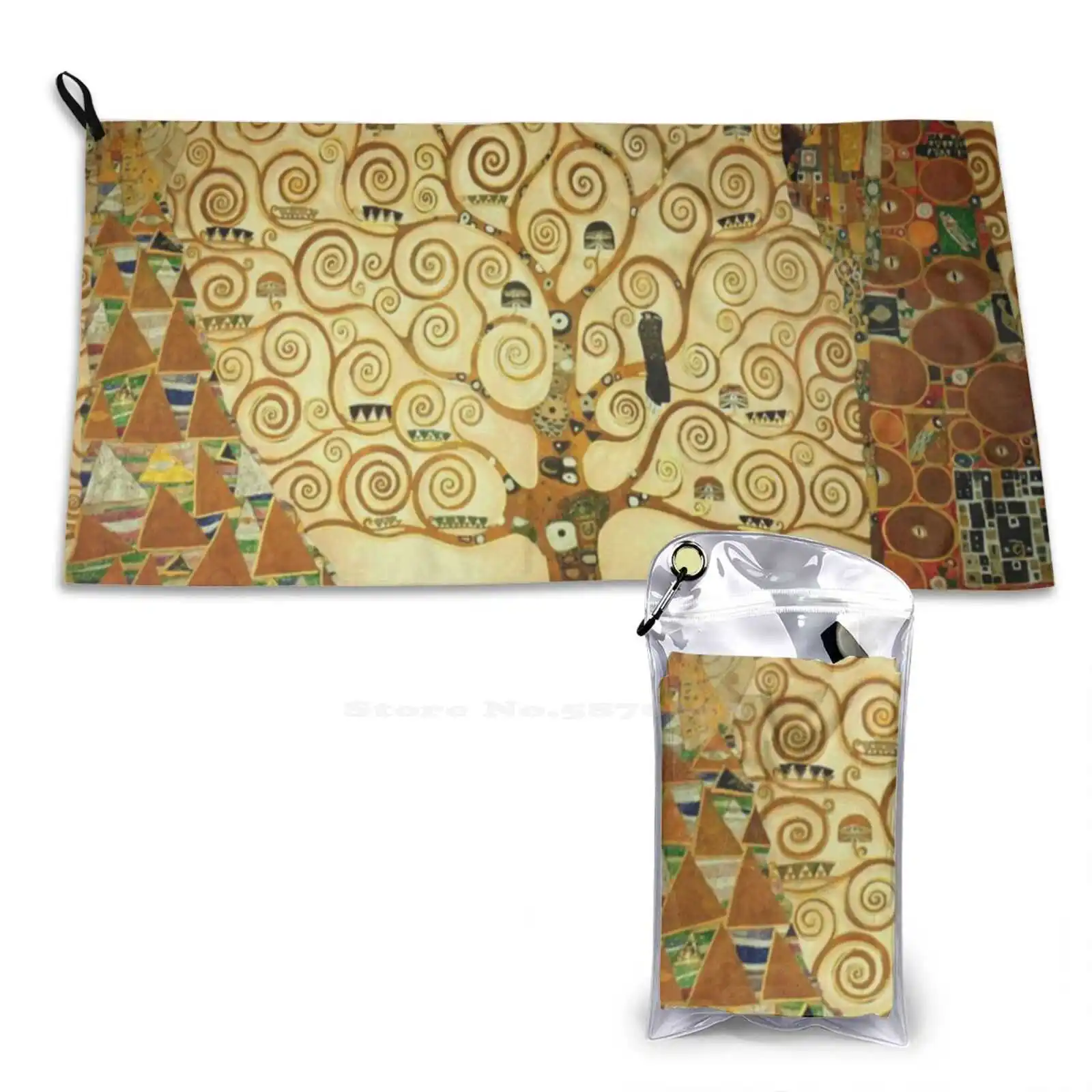 Gustav Klimt The Tree Of Life Soft Towel Quick Dry Sport Beach Towel Tree Life Gustav Klimt Detail Fresco Stoclet Symbolist