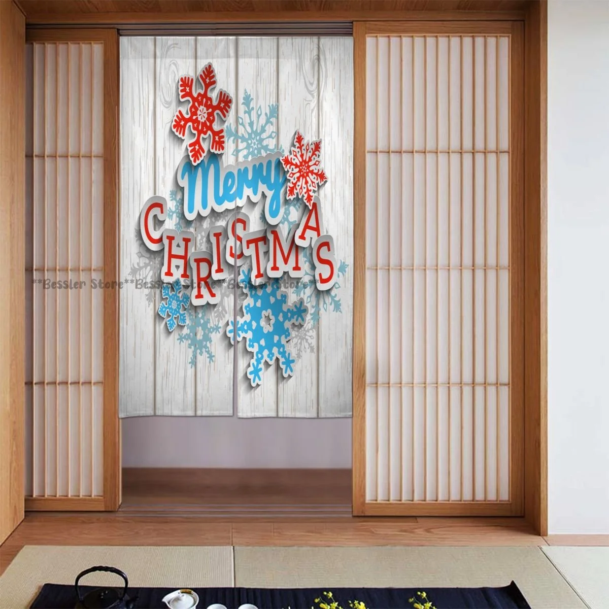 Door Curtain Merry Christmas With 3d Effect Hanging Curtain for Living Room Partition Door Screen Home Deocration